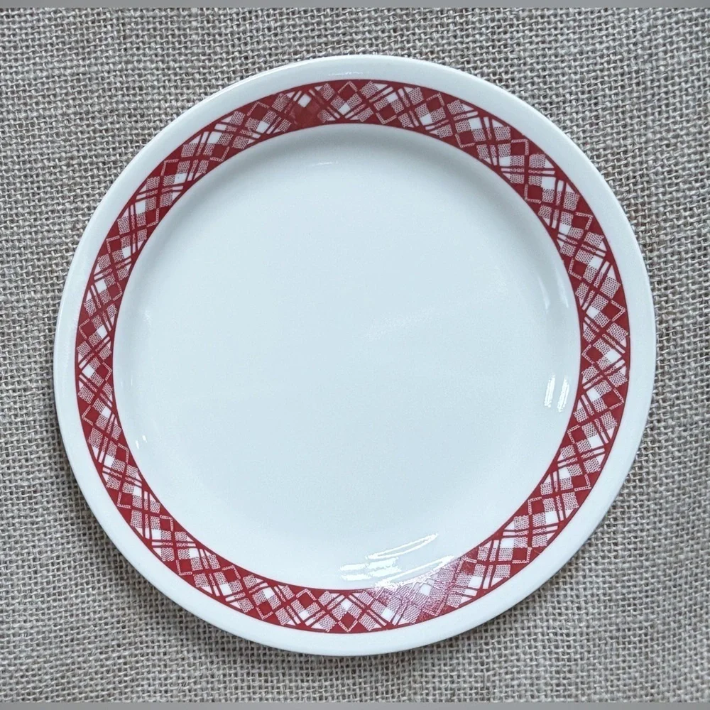 Vintage Corelle Red Plaid Dessert Plate Set 7 Inch Cottage Core Farmhouse Rustic